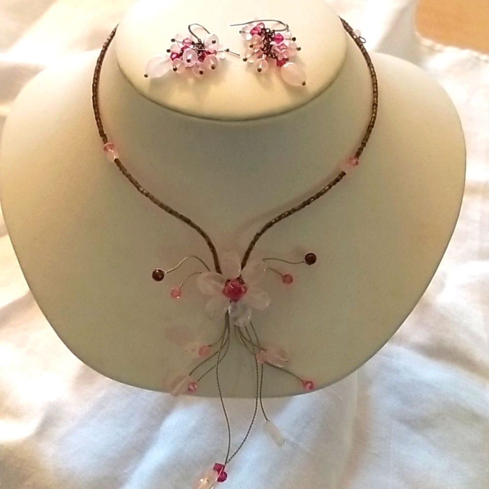 Necklace-Earrings set, Glass Bead Adjustable